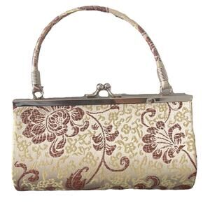 Vintage Style Damask Print Silk Yellow Clutch/ Mini Bag